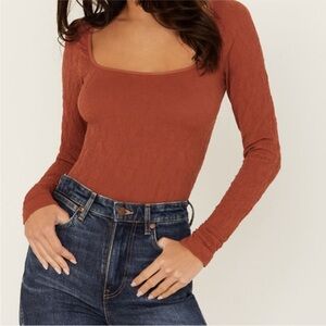 Free People Orange Have It All Long Sleeve Shirt